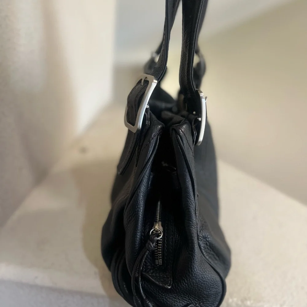 Cole Haan Black Pebble Leather Hobo Satchel work Bag large compartments